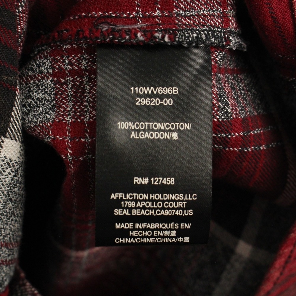 Affliction Flannel Shirt Mens M Red Woven Pearl Snap Black Premium Eagle One NEW - Picture 8 of 11